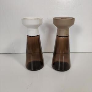 Ikea Modern Neutral Glass Salt & Pepper Grinder Set – White & Taupe Tops
